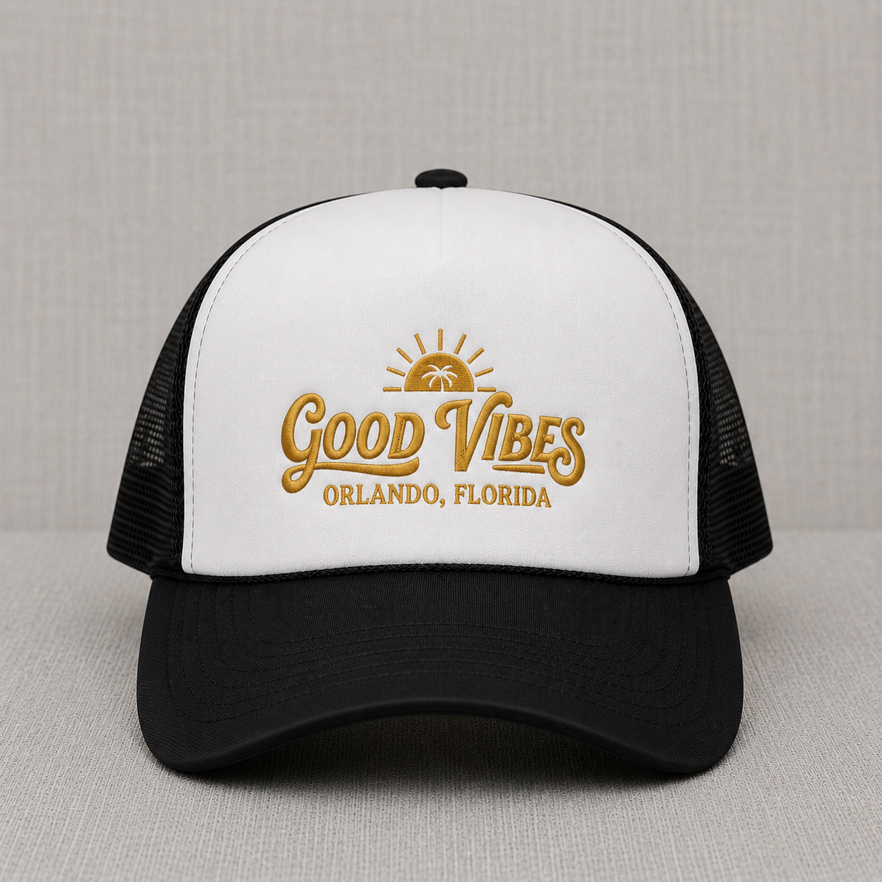 GOOD VIBES ORLANDO FLORIDA EMBROIDERED TRUCKER HAT BS-0010