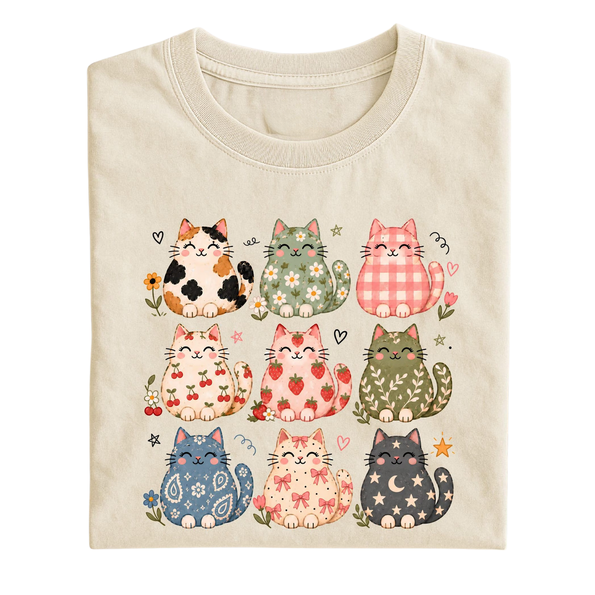 CUTE CAT SHIRT, WHIMSICAL FLORAL KITTY TEE, CAT MOM GRAPHIC T-SHIRT, COTTAGECORE CAT LOVER GIFT, COLORFUL PATTERN CAT SWETER  LL - 0323