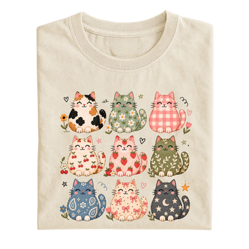 CUTE CAT SHIRT, WHIMSICAL FLORAL KITTY TEE, CAT MOM GRAPHIC T-SHIRT, COTTAGECORE CAT LOVER GIFT, COLORFUL PATTERN CAT SWETER  LL - 0323