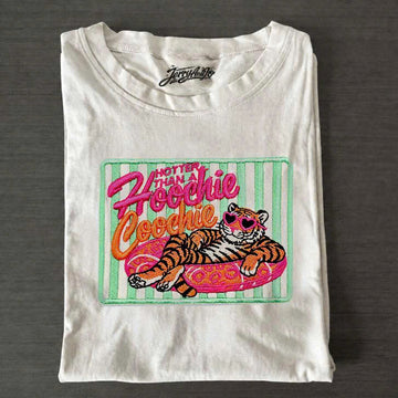 Hotter Than a Hoochie Coochie Tiger Embroidered Shirt, Funny Animal Tee B-003