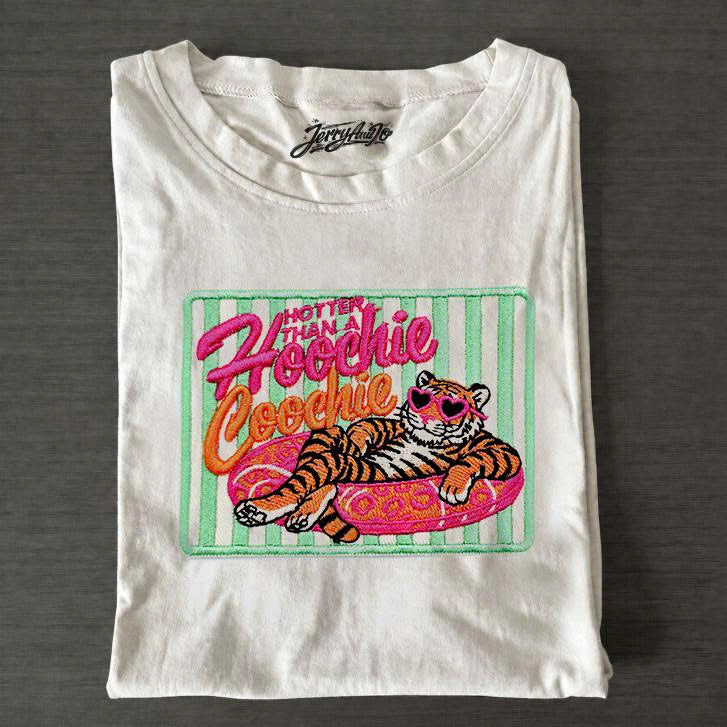 Hotter Than a Hoochie Coochie Tiger Embroidered Shirt, Funny Animal Tee B-003