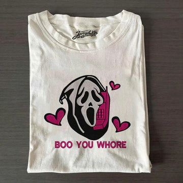 BOO GHOST SCREAM EMBROIDERY TEE, GHOST FACE HALLOWEEN VIBES SHIRT B-005