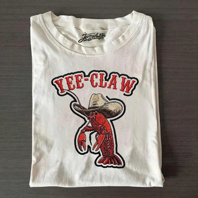LOBSTER COWBOY YEE CLAW EMBROIDERED TEE, FUNNY LOBSTER WESTERN BEACH SHIRT B-007