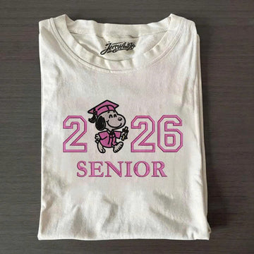 SENIOR SNOOPY 2026 EMBROIDERED TEE, BACK TO SCHOOL SHIRT B-008