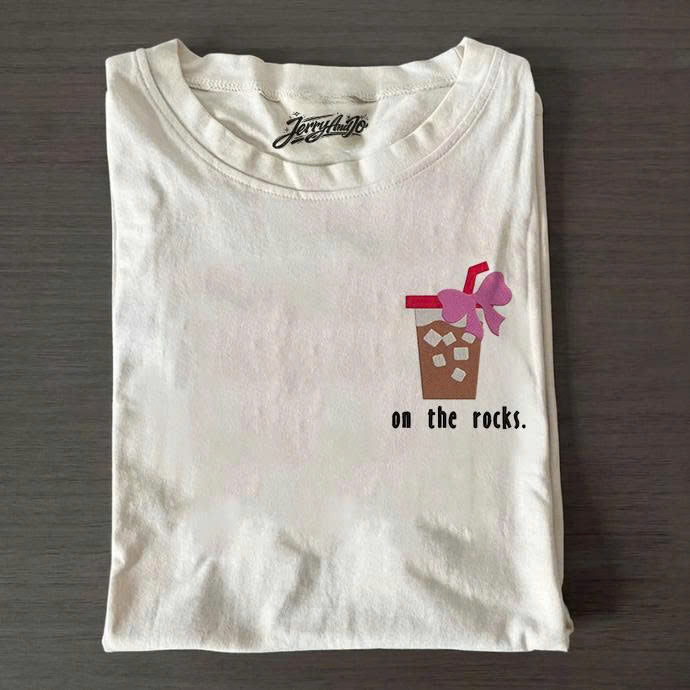 Coffe Bow On The Rocks Iced Coffee Embroidery Tee, Girly Aesthetic Fashion, Coffee Lover B-0011