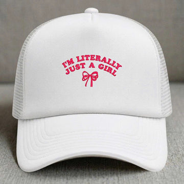 I’m Literally Just A Girl with Bow Embroidery Cap, Aesthetic Girly Trucker Hat Gift For Her B-0014