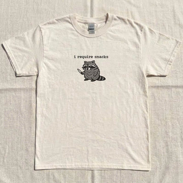 REQUIRE SNACKS RACCOON EMBROIDERED TEE MC-0006