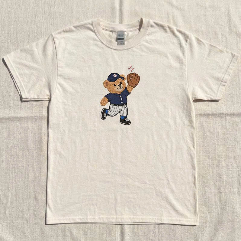 BASEBALL TEDDY BEAR EMBROIDERED TEE MC-0010