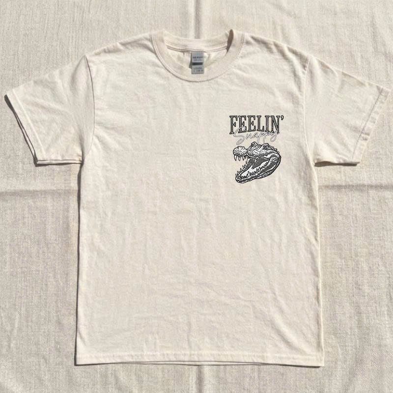 Distressed Feelin' Snappy Alligator Embroidered Tee, Funny Sarcastic Trendy Gator Shirt B-0033