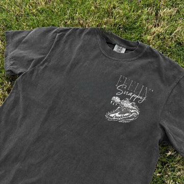 Distressed Feelin' Snappy Alligator Embroidered Tee, Funny Sarcastic Trendy Gator Shirt B-0033