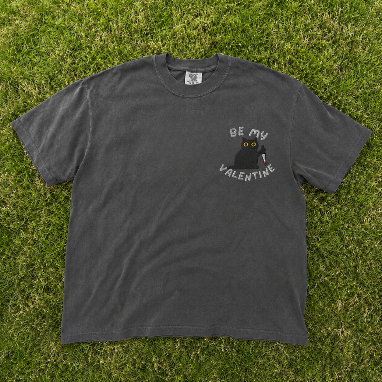 Embroidered Valentine Cat Shirt, Cat Lover Valentine, Funny Black Cat Mom Son-00103