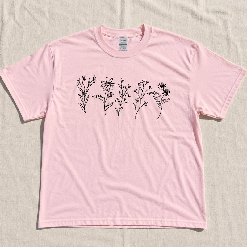 Embroidered Wildflower Shirt, Flower Shirt, Nature Shirt, Floral Cottagecore Shirt Son-0056