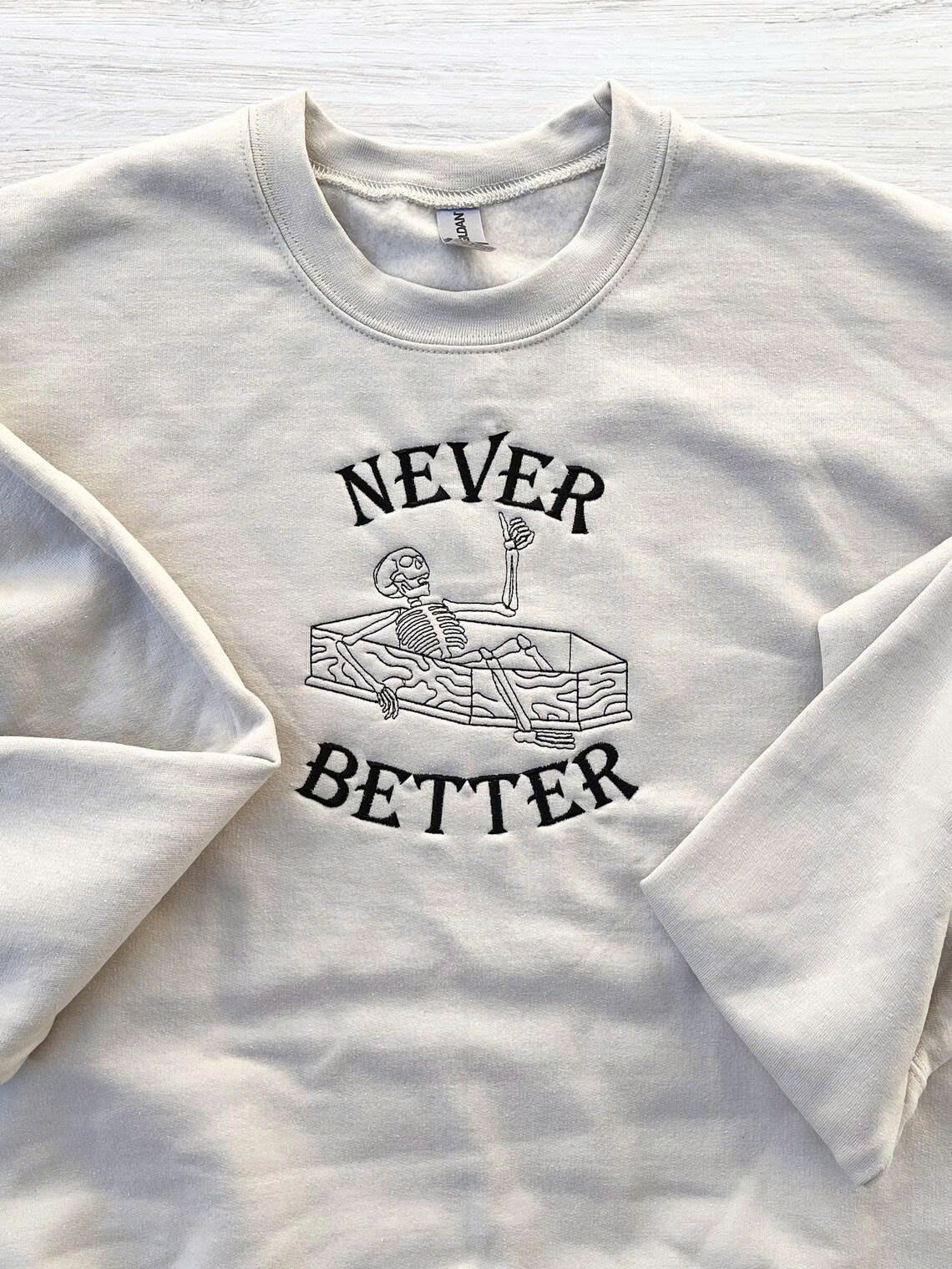 NEVER BETTER SKELETON EMBROIDERED TEE TH-00011