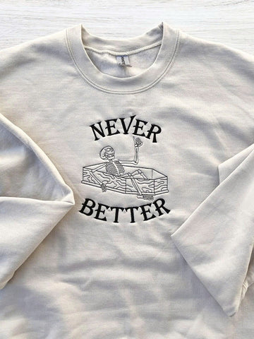 NEVER BETTER SKELETON EMBROIDERED TEE TH-00011