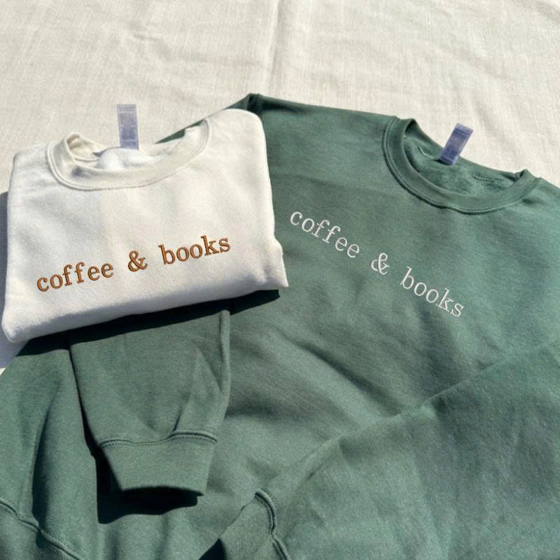 MINIMALIST COFFEE & BOOKS EMBROIDERED TEE TH-0025