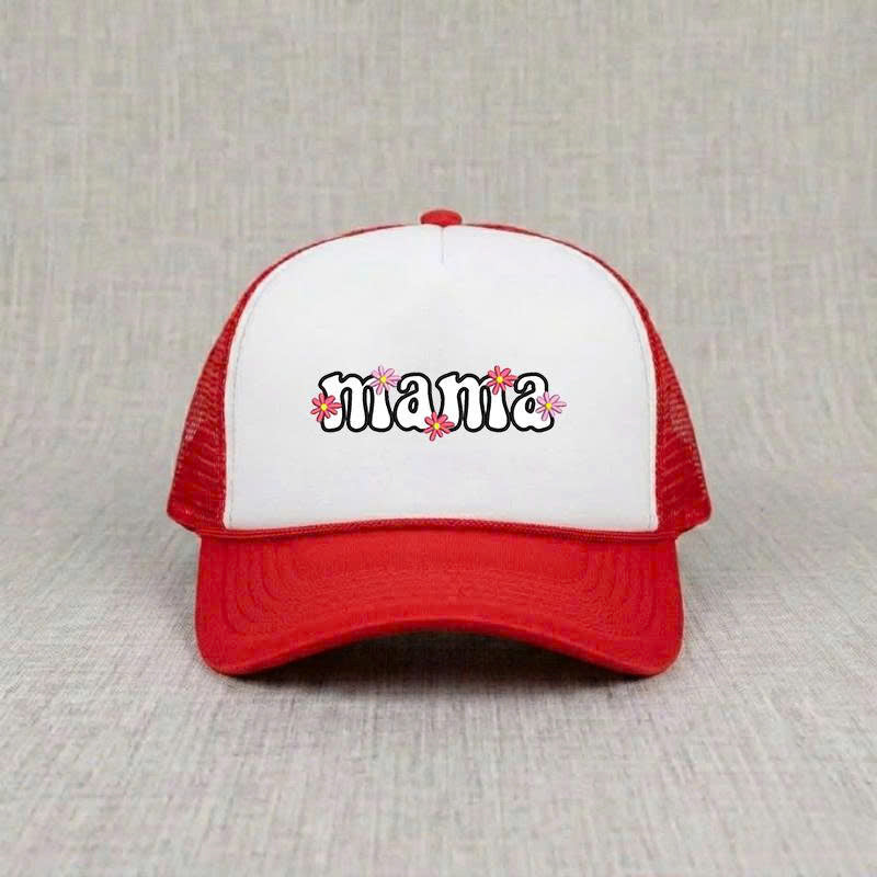 Mama Floral Embroidery Trucker Hat, Boho Flower Mom Gift B-0049