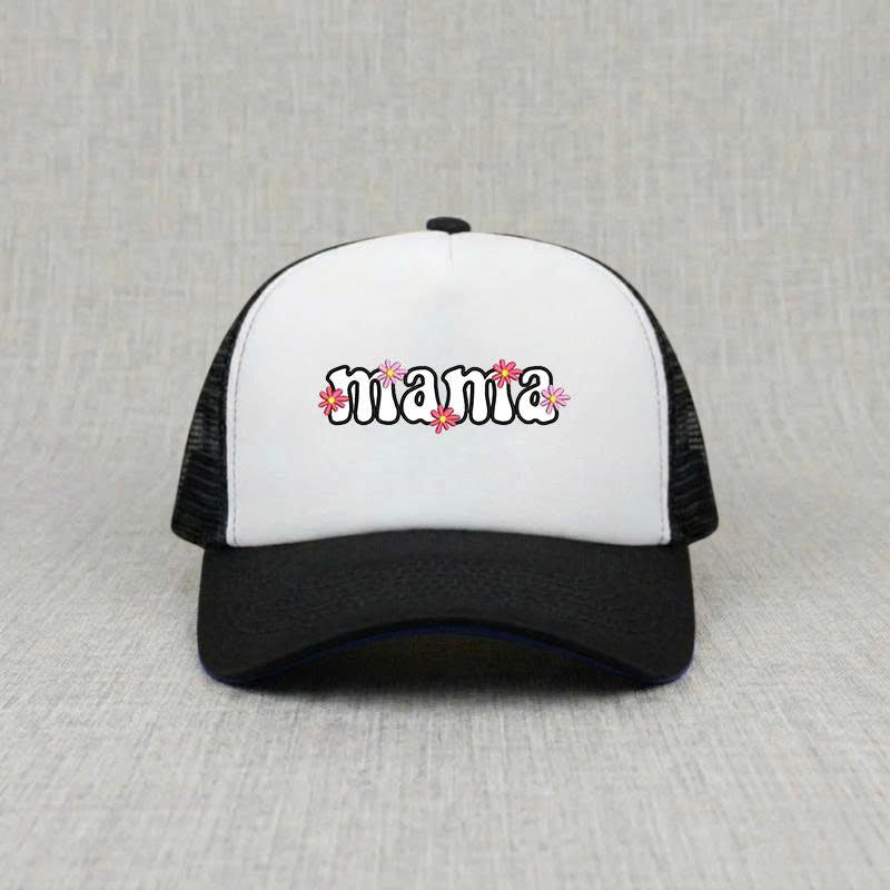 Mama Floral Embroidery Trucker Hat, Boho Flower Mom Gift B-0049