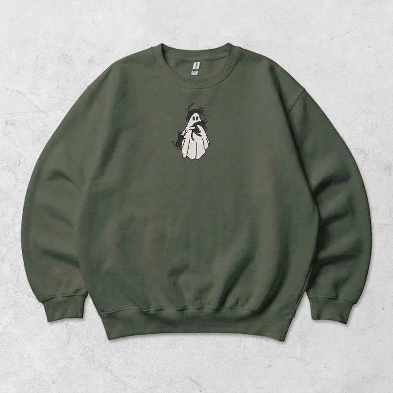 SPOOKY CUTE CAT & GHOST EMBROIDERED TEE TH-0028