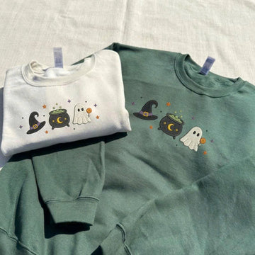 WITCHY VIBES GHOST & CAULDRON EMBROIDERED TEE TH-0031