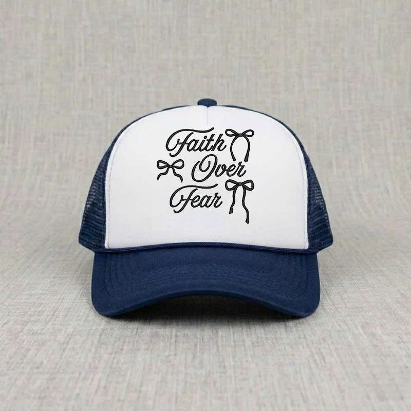Faith Over Fear Bow Embroidery Trucker Hat, Religious Gift B-0054