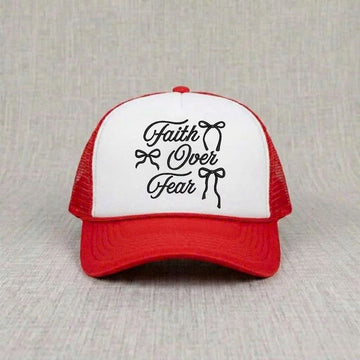 Faith Over Fear Bow Embroidery Trucker Hat, Religious Gift B-0054