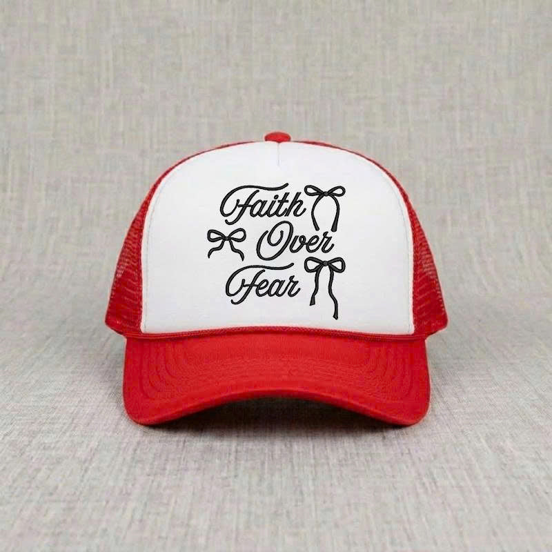 Faith Over Fear Bow Embroidery Trucker Hat, Religious Gift B-0054