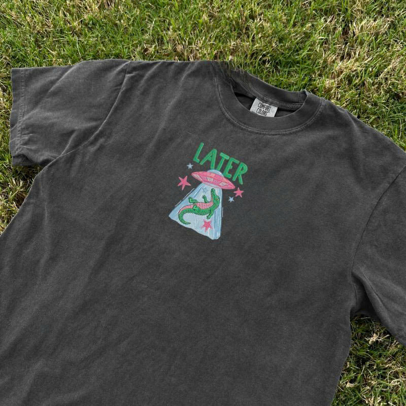 FUNNY ALLIGATOR ABDUCTION EMBROIDERED TEE TH-0035