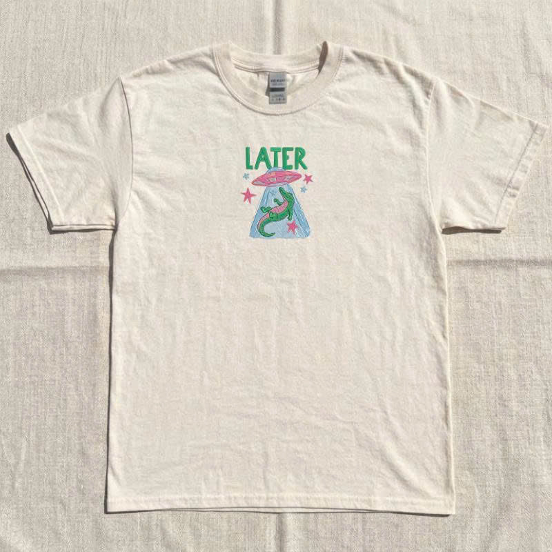 FUNNY ALLIGATOR ABDUCTION EMBROIDERED TEE TH-0035