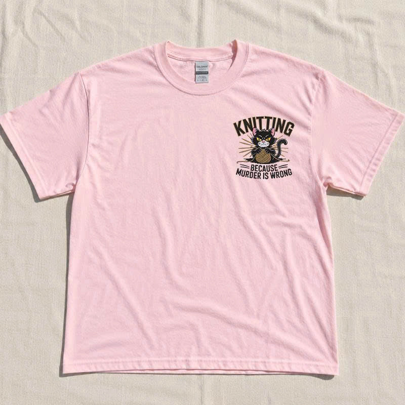 Feline Knitting Embroidery Cat Tshirt, Grandma and Mom Gift B-0066