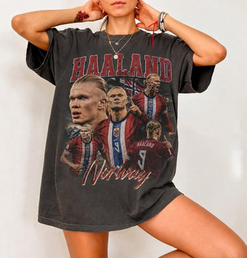 Vintage Haaland Shirt, Retro Soccer Graphic Tee, Black White Football Bootleg Son-00115