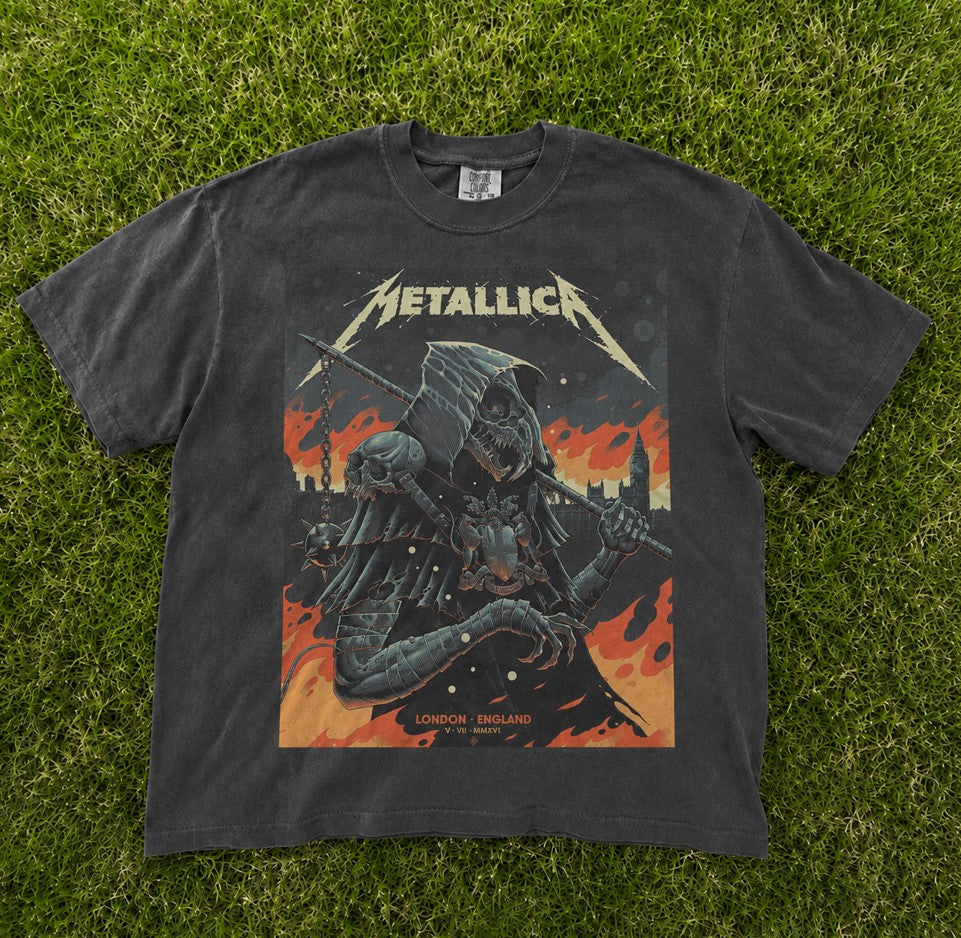 Metallica M72 London Night 2 tour Grim Reaper Graphic T-Shirt, Band Logo Rock Tee Son-00124