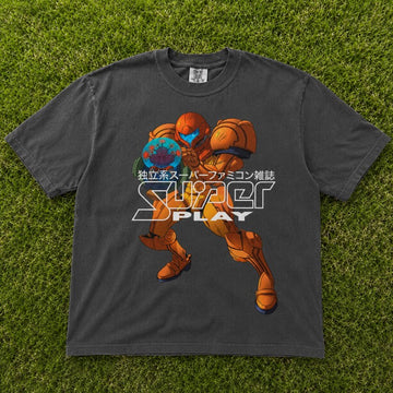 Super Play x Metroid | Retro gaming magazine t-shirt | Japanese text Son-00109