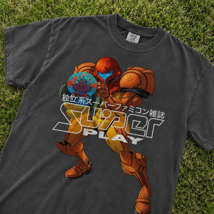 Super Play x Metroid | Retro gaming magazine t-shirt | Japanese text Son-00109