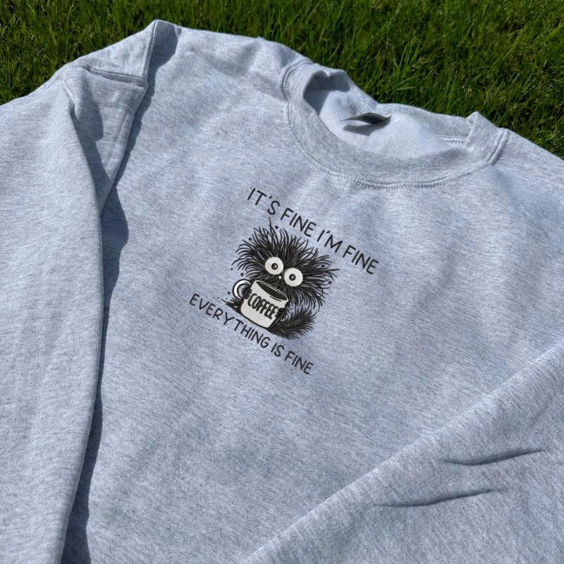 "IT'S FINE" FUNNY COFFEE EMBROIDERED TEE TH-0036