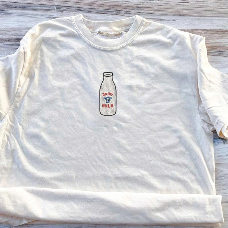 "DAIRY MILK" BOTTLE EMBROIDERED TEE TH-0039