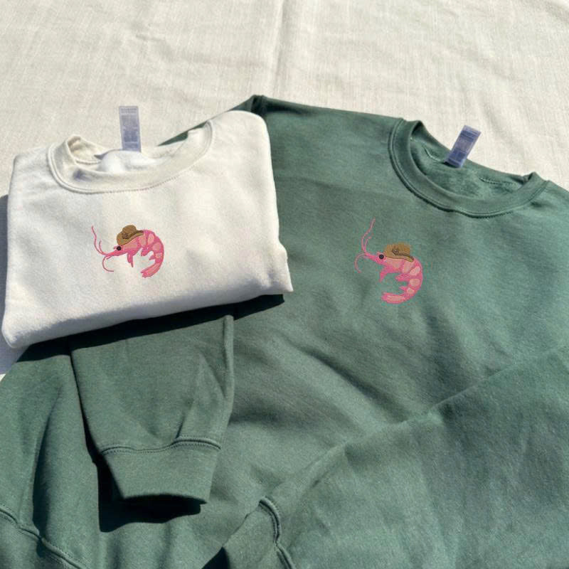 FUNNY COWBOY SHRIMP EMBROIDERED TEE TH-0038
