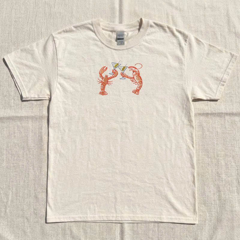 LOBSTER MARTINI COASTAL MACHINE EMBROIDERED TEE TH-0040