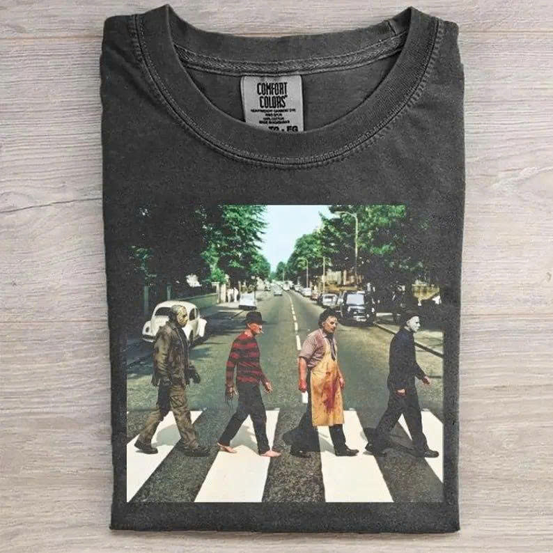 VINTAGE HORROR CHARACTERS CROSSING STREET SHIRT, SLASHER MOVIE CROSSOVER TEE PH-0085