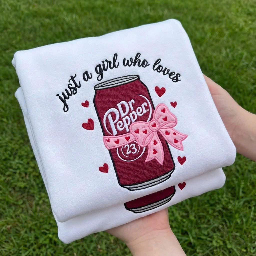 EMBROIDERED DR PEPPER SWEATSHIRT, JUST A GIRL WHO LOVES DR PEPPER SWEATSHIRT PH-0092