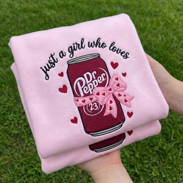 EMBROIDERED DR PEPPER SWEATSHIRT, JUST A GIRL WHO LOVES DR PEPPER SWEATSHIRT PH-0092
