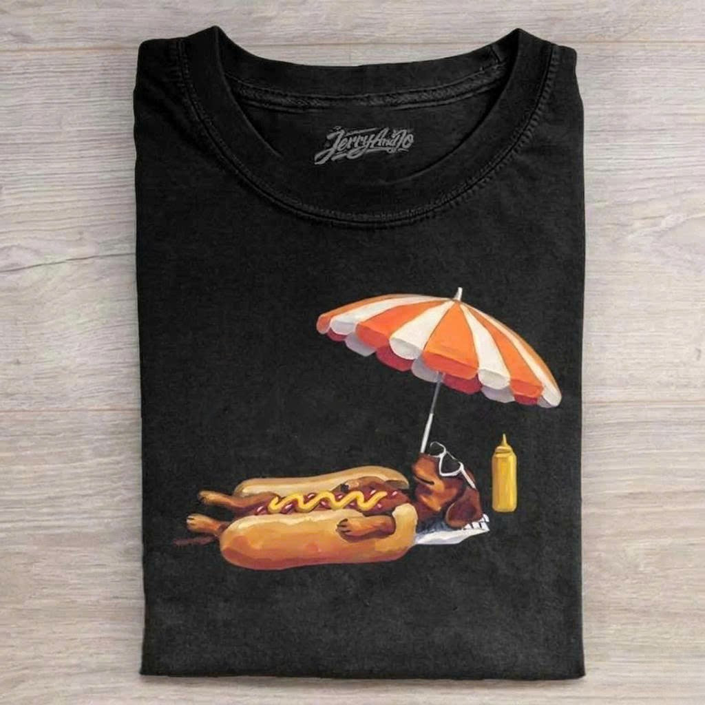 FUNNY DACHSHUND HOT DOG SUMMER GRAPHIC T-SHIRT  LL - 0124
