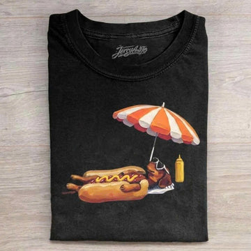 FUNNY DACHSHUND HOT DOG SUMMER GRAPHIC T-SHIRT  LL - 0124