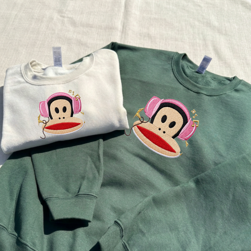 Retro Music Monkey Embroidered Tee Shirt, Aesthetic Casual Wear For Man and Woman B-0032