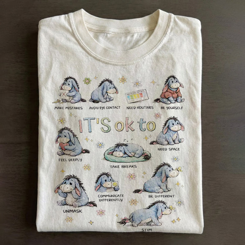 Cute Eeyore It’s Ok To Be Different T-shirt, Y2k Cute Graphic Tee, Back To School Gift B-00141