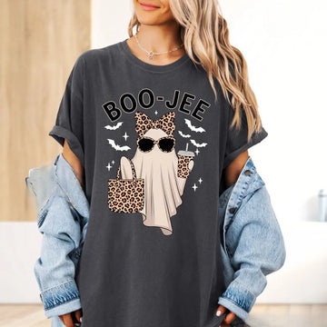BOO-JEE GHOST SHIRT, LEOPARD GHOST TEE, GHOST COFFEE SHIRT LL - 0265