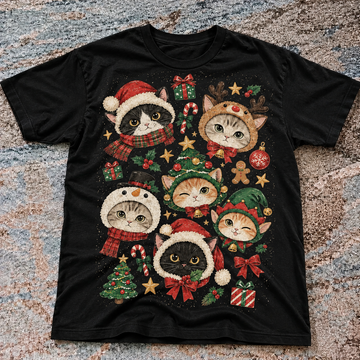 Unisex Cute Christmas Cats Santa Reindeer Elf Graphic SHIRT HHUE - 159