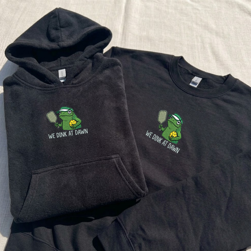 We Dink At Dawn Pickleball Frog Funny Shirt, Embroidered Frog Meme Tee, Gift Sport Lover B-0039