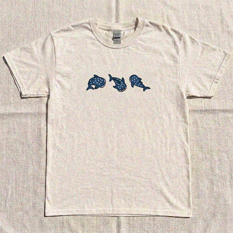 EMBROIDERED WHALE SHARK OCEAN ANIMAL LOVER SHIRT HHUE - 042