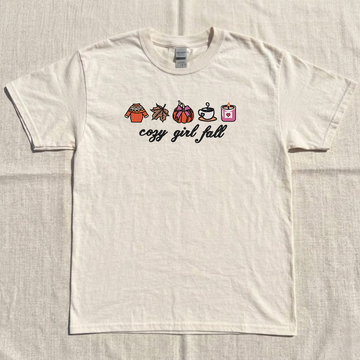 Cozy girl Fall Halloween Embroidery Design Tee For Halloween Season, Spooky Vibes B-0043