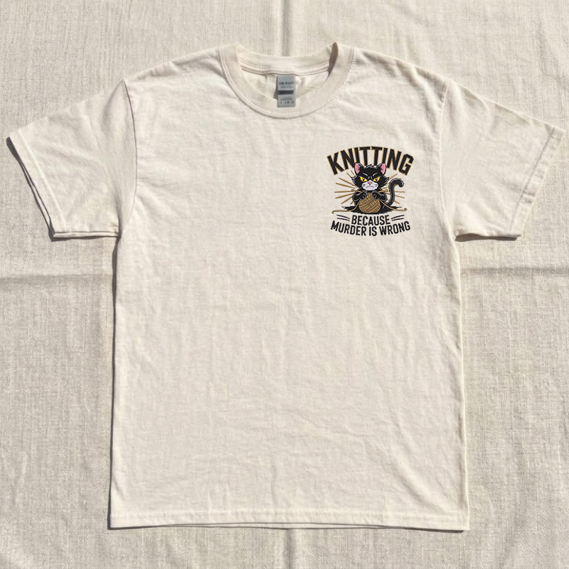 Feline Knitting Embroidery Cat Tshirt, Grandma and Mom Gift B-0066